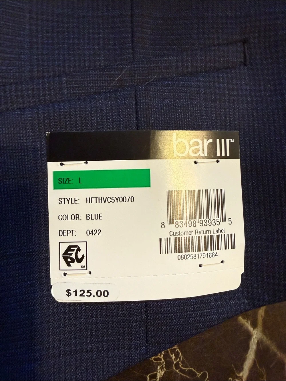 Bar III Slim Fit Blue Windowpane Vest